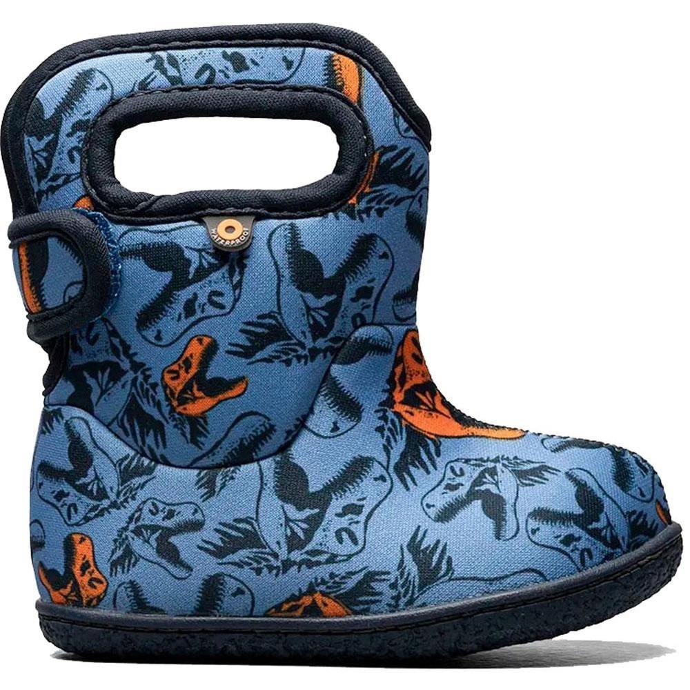 Bogs Kids' Blue and Orange Waterproof Insulated Dinosaur Snow Boots 8